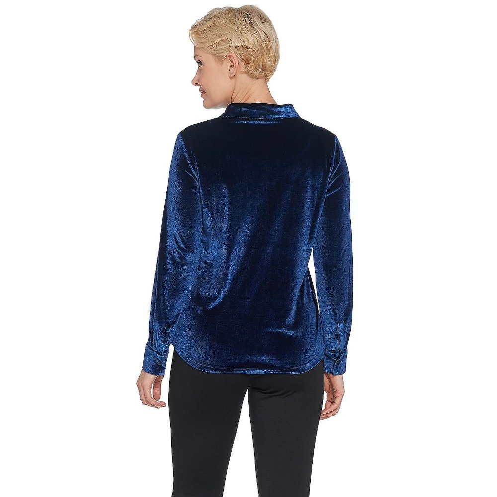 Women's Timeless Velvet Button Front Shirt - Navy - Picture 2 of 4